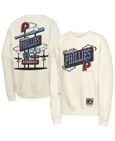 Mitchell & Ness Kids' Big Boys And Girls Mitchell Ness Natural Philadelphia Phillies Retro Billboard Sweatshirt In White