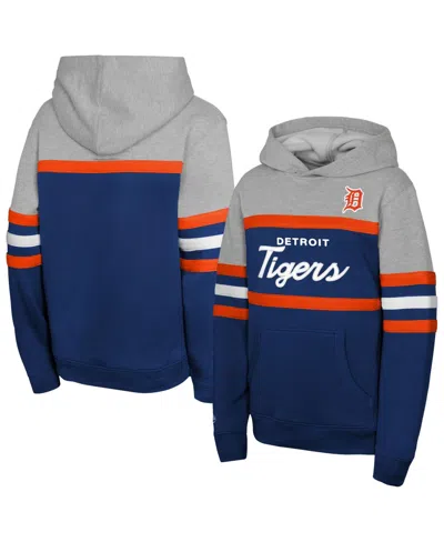 Mitchell & Ness Kids' Big Boys And Girls Mitchell Ness Navy/grey Detroit Tigers Cooperstown Head Coach Pullover Hoodie In Blue