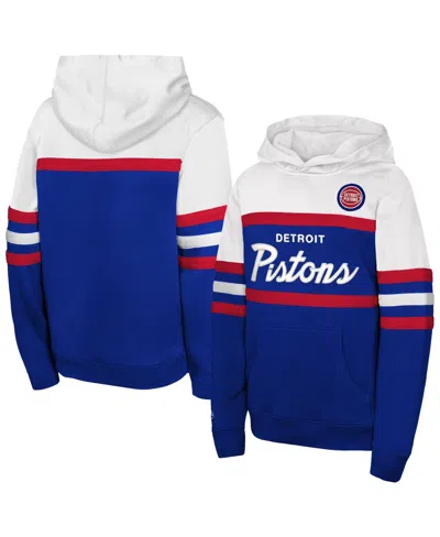 Mitchell & Ness Kids' Big Boys' And Girls' Mitchell Ness Royal/white Detroit Pistons Vintage Head Coach Hoodie In Blue,white