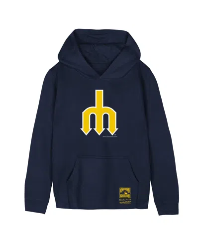Mitchell & Ness Kids' Big Boys And Girls Navy Seattle Mariners Retro Logo Hoodie In Blue