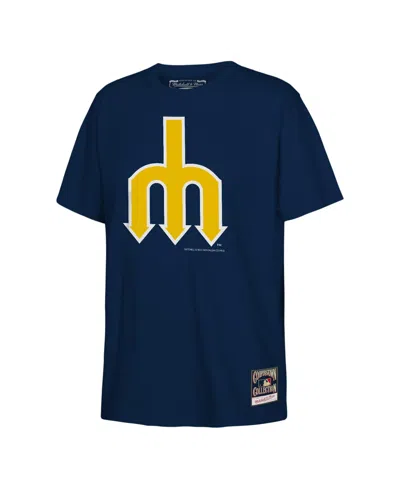 Mitchell & Ness Kids' Big Boys And Girls Navy Seattle Mariners Retro Logo T-shirt In Blue