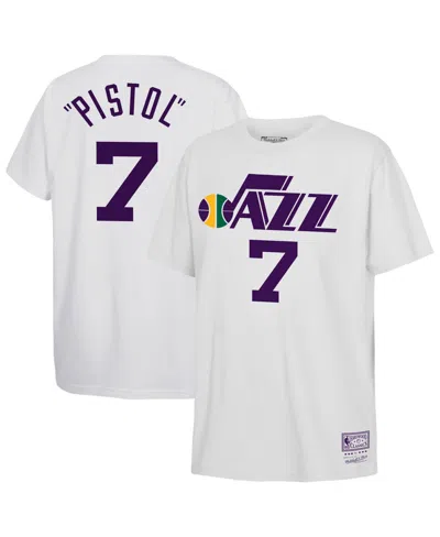 Mitchell & Ness Big Boys And Girls Pete Maravich White Utah Jazz Hardwood Classics Name & Number T-shirt