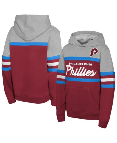 Mitchell & Ness Kids' Big Boys And Girls Red/grey Philadelphia Phillies Cooperstown Head Coach Pullover Hoodie In Multi