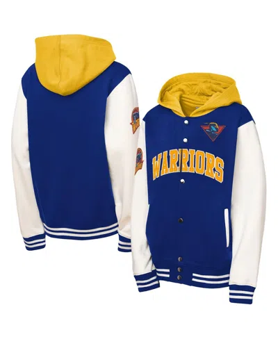 Mitchell & Ness Kids' Big Boys And Girls Royal Golden State Warriors Hardwood Classics Courtside Fleece Full-snap Hoodie J In Blue