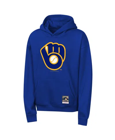 Mitchell & Ness Kids' Big Boys And Girls Royal Milwaukee Brewers Retro Logo Hoodie In Blue