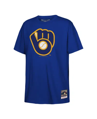 Mitchell & Ness Kids' Big Boys And Girls Royal Milwaukee Brewers Retro Logo T-shirt In Blue