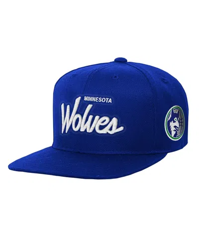 Mitchell & Ness Kids' Big Boys' And Girls' Royal Minnesota Timberwolves Head Coach Flat Brim Snapback Hat In Blue