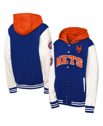 Mitchell & Ness Kids' Big Boys' And Girls' Royal New York Mets Courtside Fleece Full-snap Hoodie