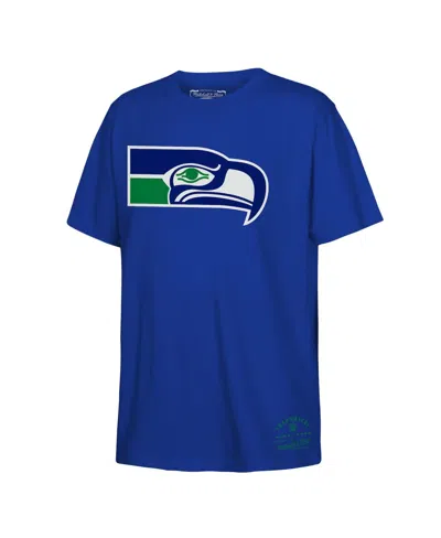 Mitchell & Ness Kids' Big Boys And Girls Royal Seattle Seahawks Retro Logo T-shirt In Blue