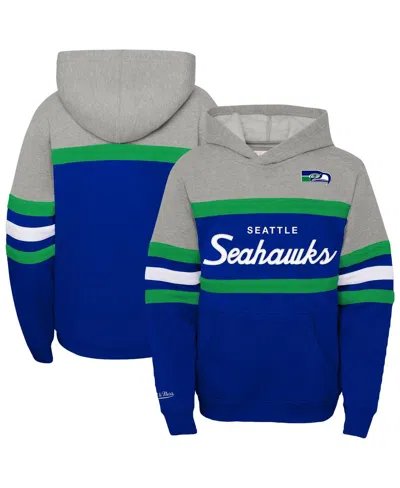 Mitchell & Ness Kids' Big Boys And Girls Royal Seattle Seahawks Throwback Head Coach Pullover Hoodie In Multi