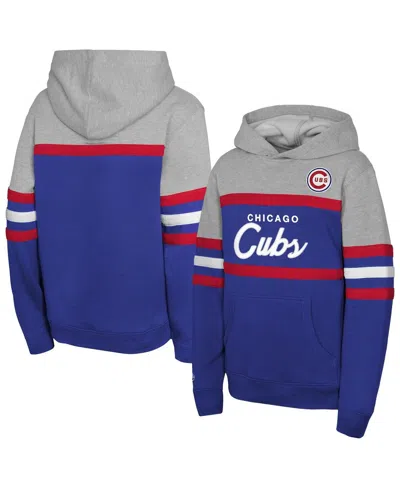 Mitchell & Ness Kids' Big Boys And Girls Royal/grey Chicago Cubs Cooperstown Head Coach Pullover Hoodie In Multi