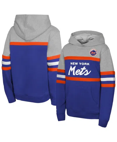 Mitchell & Ness Kids' Big Boys And Girls Royal/grey New York Mets Cooperstown Head Coach Pullover Hoodie In Multi