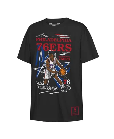 Mitchell & Ness Kids' Big Boys And Girls Vj Edgecombe Black Philadelphia 76ers Chalked Up Player Name & Number T-shirt In Multi