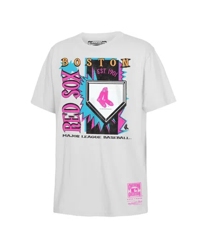 Mitchell & Ness Kids' Big Boys And Girls White Boston Red Sox Cooperstown Neon Field Shock T-shirt In Gray