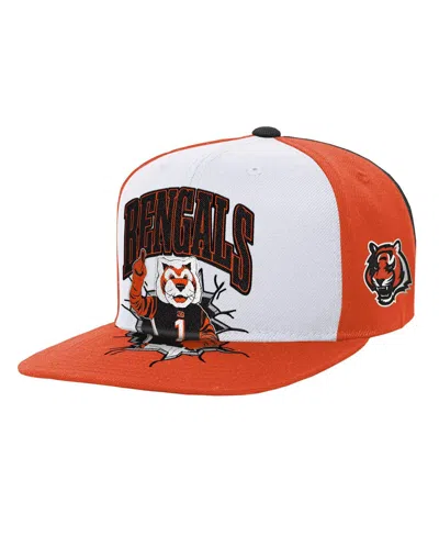 Mitchell & Ness Kids' Big Boys And Girls White Cincinnati Bengals Team Mascot Snapback Hat In Red