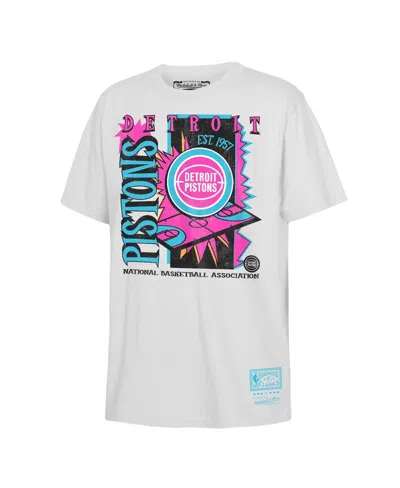 Mitchell & Ness Kids' Big Boys And Girls White Detroit Pistons Neon Court Shock T-shirt In Gray