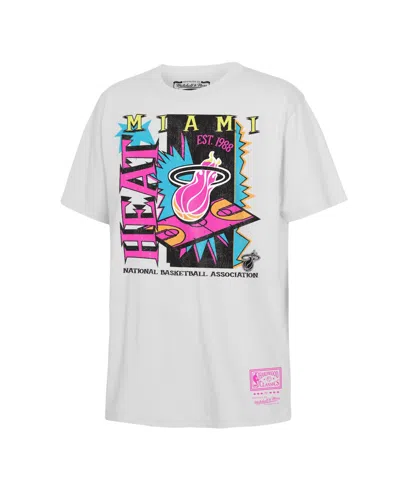 Mitchell & Ness Kids' Big Boys And Girls White Miami Heat Neon Court Shock T-shirt