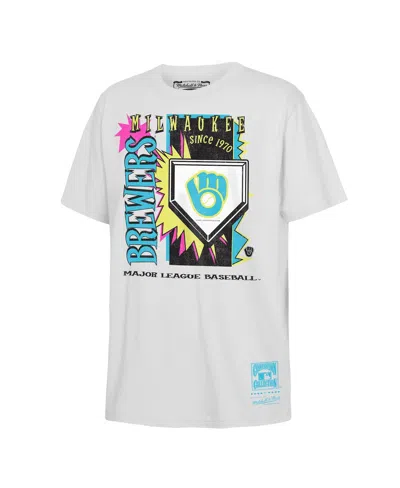 Mitchell & Ness Kids' Big Boys And Girls White Milwaukee Brewers Cooperstown Neon Field Shock T-shirt