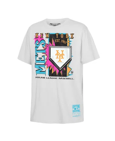 Mitchell & Ness Kids' Big Boys And Girls White New York Mets Cooperstown Neon Field Shock T-shirt In Animal Print
