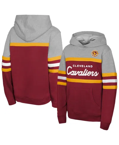 Mitchell & Ness Kids' Big Boys And Girls Wine Cleveland Cavaliers Hardwood Classics Head Coach Pullover Hoodie In Gray