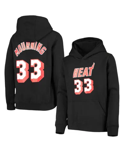 MITCHELL & NESS BIG BOYS MITCHELL & NESS ALONZO MOURNING BLACK MIAMI HEAT HARDWOOD CLASSICS NAME AND NUMBER PULLOVER
