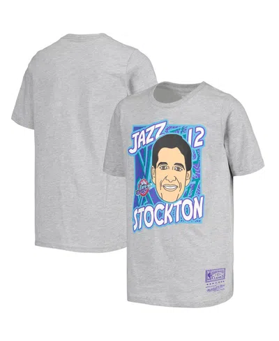 MITCHELL & NESS BIG BOYS MITCHELL & NESS JOHN STOCKTON GRAY UTAH JAZZ HARDWOOD CLASSICS KING OF THE COURT PLAYER T-S