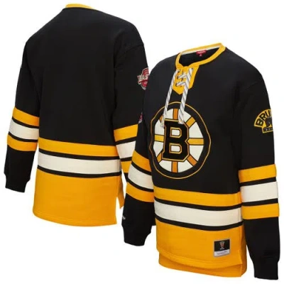 Mitchell & Ness Black Boston Bruins Heritage Lace-up Pullover Sweatshirt In Multi
