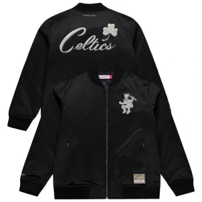 Mitchell & Ness Black Boston Celtics Chrome Satin Bomber Full-zip Jacket