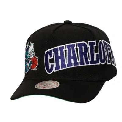 Mitchell & Ness Black Charlotte Hornets Busted Logo Wordmark Wrap-around Pro Pinch Adjustable Hat