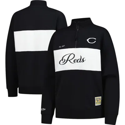 Mitchell & Ness Black Cincinnati Reds Quarter-zip Pullover Top