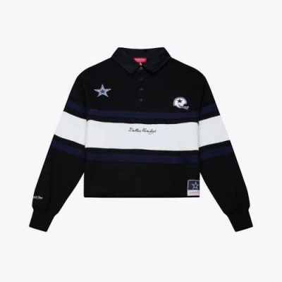 Mitchell & Ness Black Dallas Cowboys  Cropped Long Sleeve Rugby Polo
