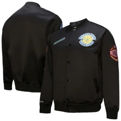 Mitchell & Ness Black Golden State Warriors Blackout Collection Vintage Full-snap Satin Jacket