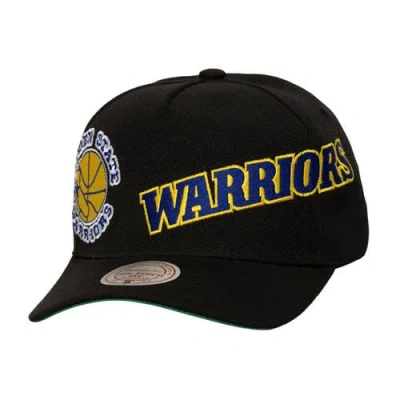 Mitchell & Ness Black Golden State Warriors Busted Logo Wordmark Wrap-around Pro Pinch Adjustable Ha