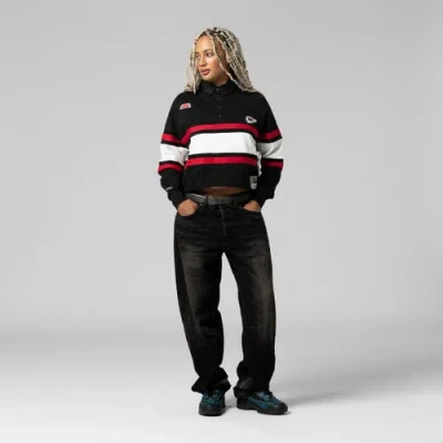 Mitchell & Ness Black Kansas City Chiefs Cropped Long Sleeve Rugby Polo