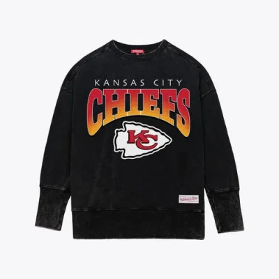 Mitchell & Ness Black Kansas City Chiefs Delineate Mineral Wash Crewneck Sweatshirt In White