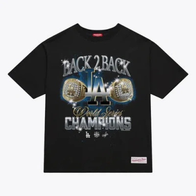 Mitchell & Ness Black Los Angeles Dodgers Back 2 Back Rings Boxy Cropped T-shirt