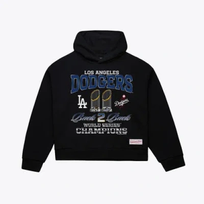 Mitchell & Ness Black Los Angeles Dodgers Back 2 Back Trophies Cropped Hoodie