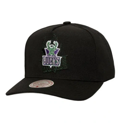 Mitchell & Ness Black Milwaukee Bucks Tilted Pro Pinch Adjustable Hat