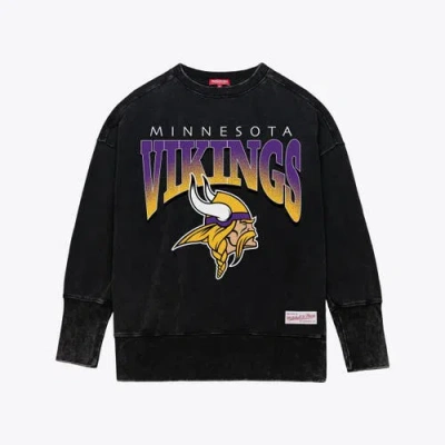 Mitchell & Ness Black Minnesota Vikings Delineate Mineral Wash Crewneck Sweatshirt
