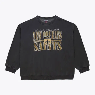 Mitchell & Ness Black New Orleans Saints Downtown Crew Vintage Logo Sweatshirt