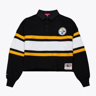 Mitchell & Ness Black Pittsburgh Steelers  Cropped Long Sleeve Rugby Polo In Multi