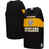 Mitchell & Ness Black Pittsburgh Steelers Retro Colorblock Tank Top In Black