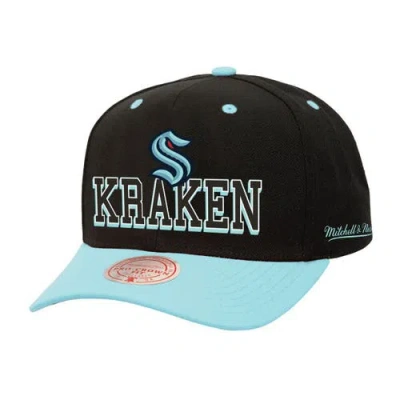 Mitchell & Ness Black/light Blue Seattle Kraken Backside Script Two-tone Pro Crown Adjustable Hat