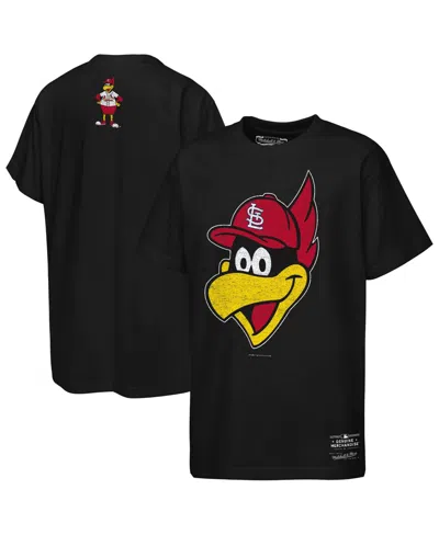 Mitchell & Ness Kids' Boys' 4-20 And Girls' 4-16 St. Louis Cardinals Big Face Mascot Screen Print Graphic Crewneck T-shirt In Black