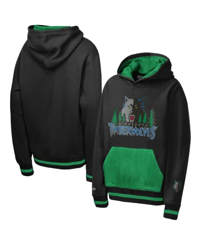 Mitchell & Ness Kids' Boys' And Girls' 4-20 Minnesota Timberwolves Playmaker Fashion Fleece Dropped-shoulder Kangaroo-pock In Black