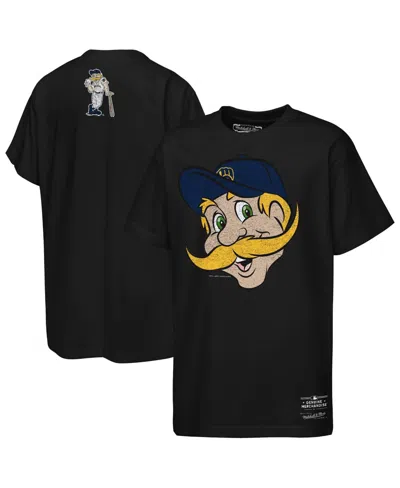 Mitchell & Ness Kids' Boys' And Girls' Milwaukee Brewers Big Face Mascot T-shirt In Black