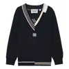 Mitchell & Ness Branded Contrasting V-neck Sweater 'black'