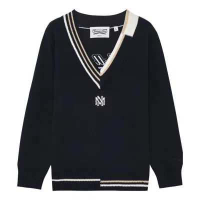 Mitchell & Ness Branded Contrasting V-neck Sweater 'black'