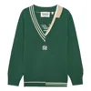 Mitchell & Ness Branded Contrasting V-neck Sweater 'green'