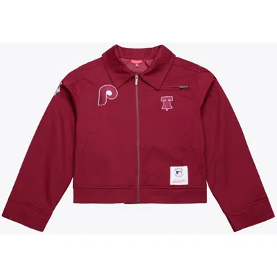 Mitchell & Ness Burgundy Philadelphia Phillies Script Mechanic Cropped Full-zip Jacket In Red